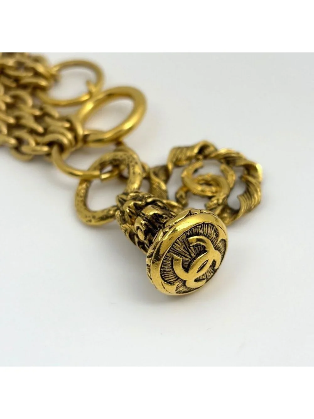 Chanel CC Logo Chain Necklace Triple Strand Long Gold Plated